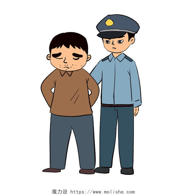 警察执法漫画卡通人物素材执法警察犯人png素材